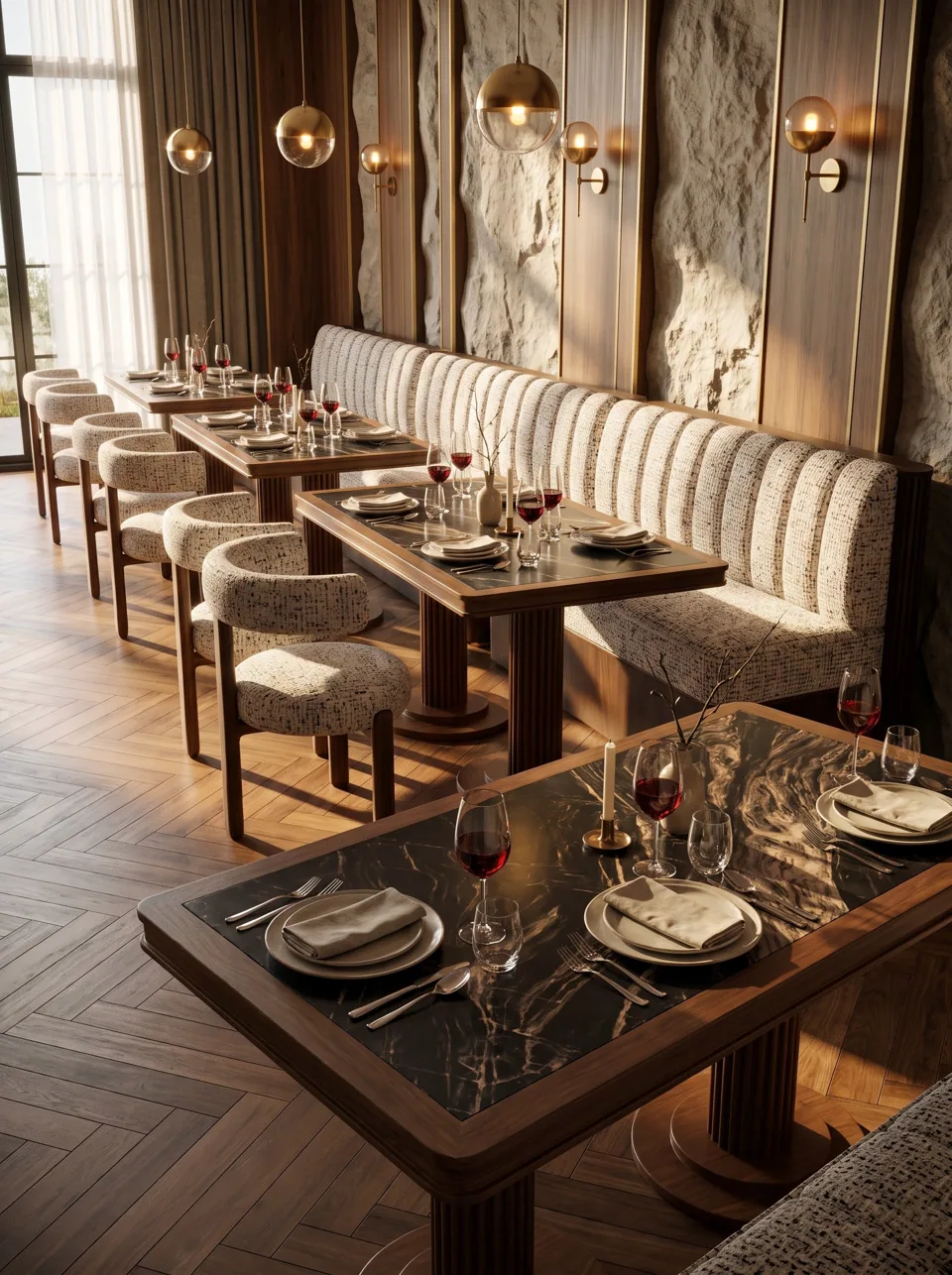 The banquette, tailored like a jacket